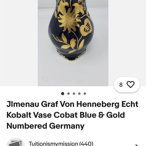 Jlmenau graf von henneberg etc kobalt Numbered Germany Blue / Gold VTG Bud Vase - Picture 7 of 7